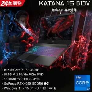 MSI微星 Katana 15 B13VEK-806TW(i7-13620H/16GB/RTX4050-6G/512G SSD/W11/FHD/144Hz/15.6)筆電中古筆電